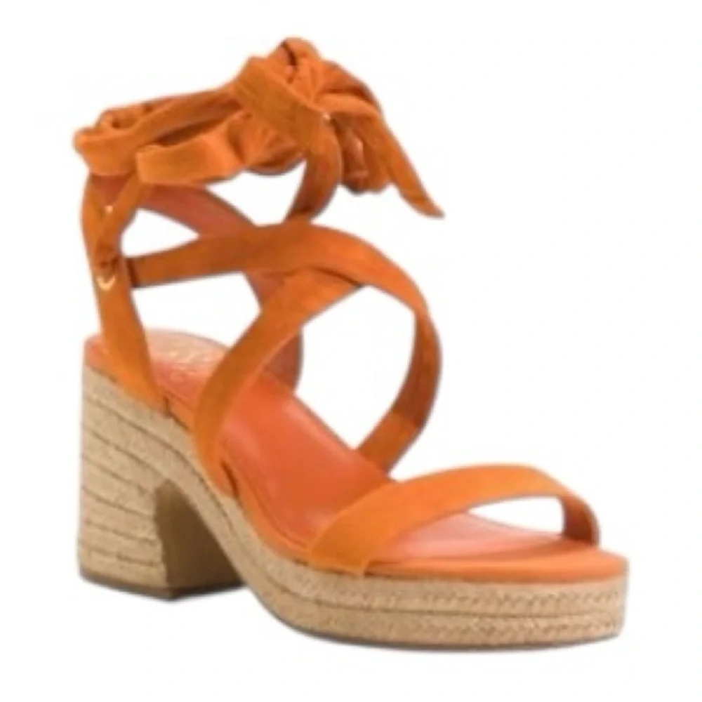 Vince Camuto Roreka Orange Suede Espadrille Block Heeled Sandals Womens 9.5